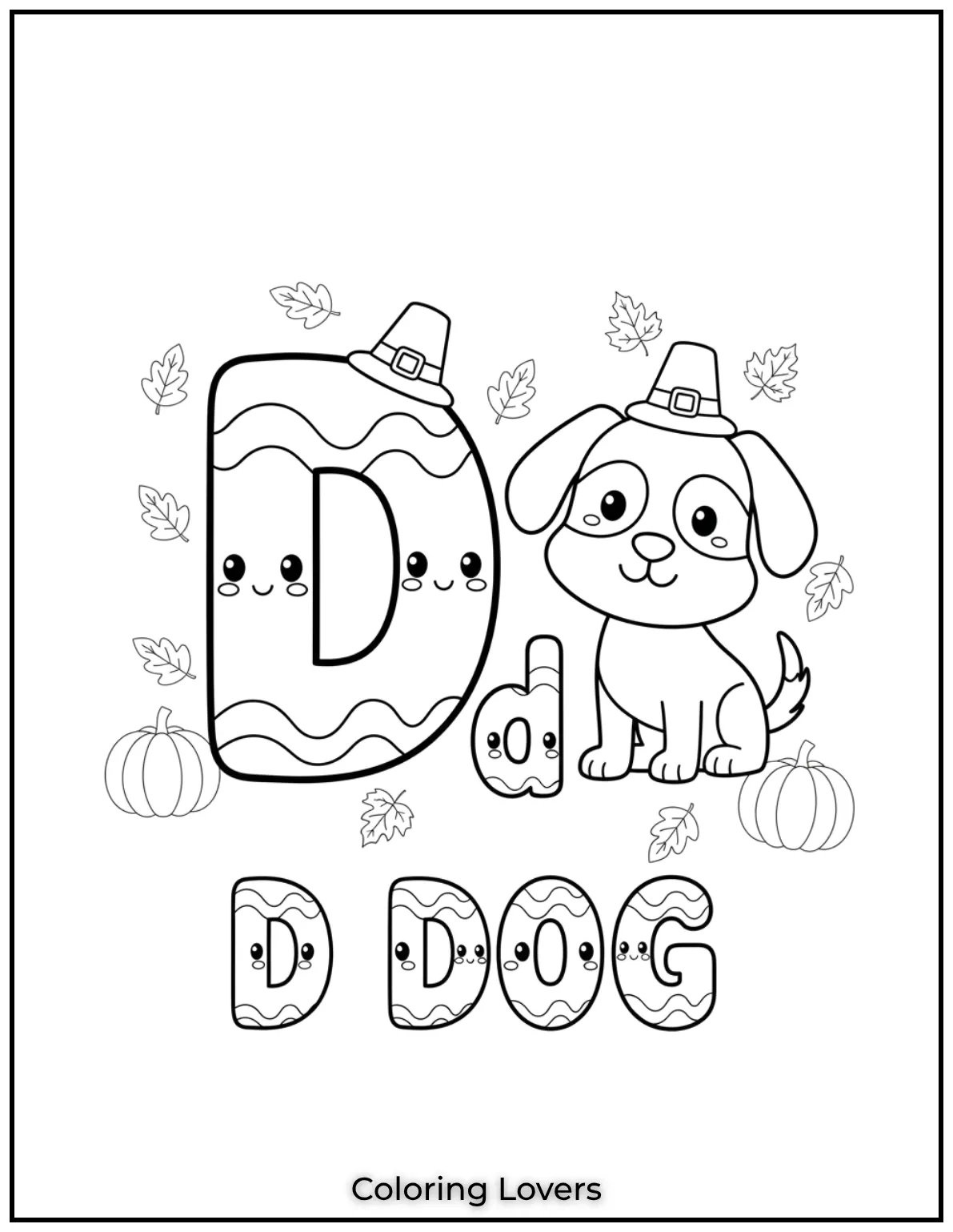 Letter D dog coloring page