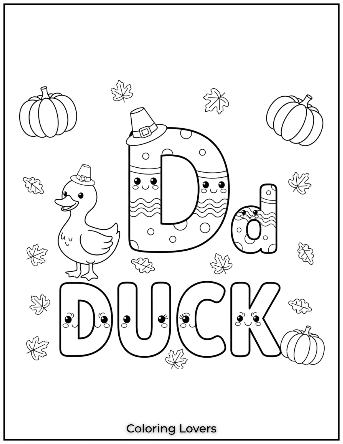 Letter D duck coloring page