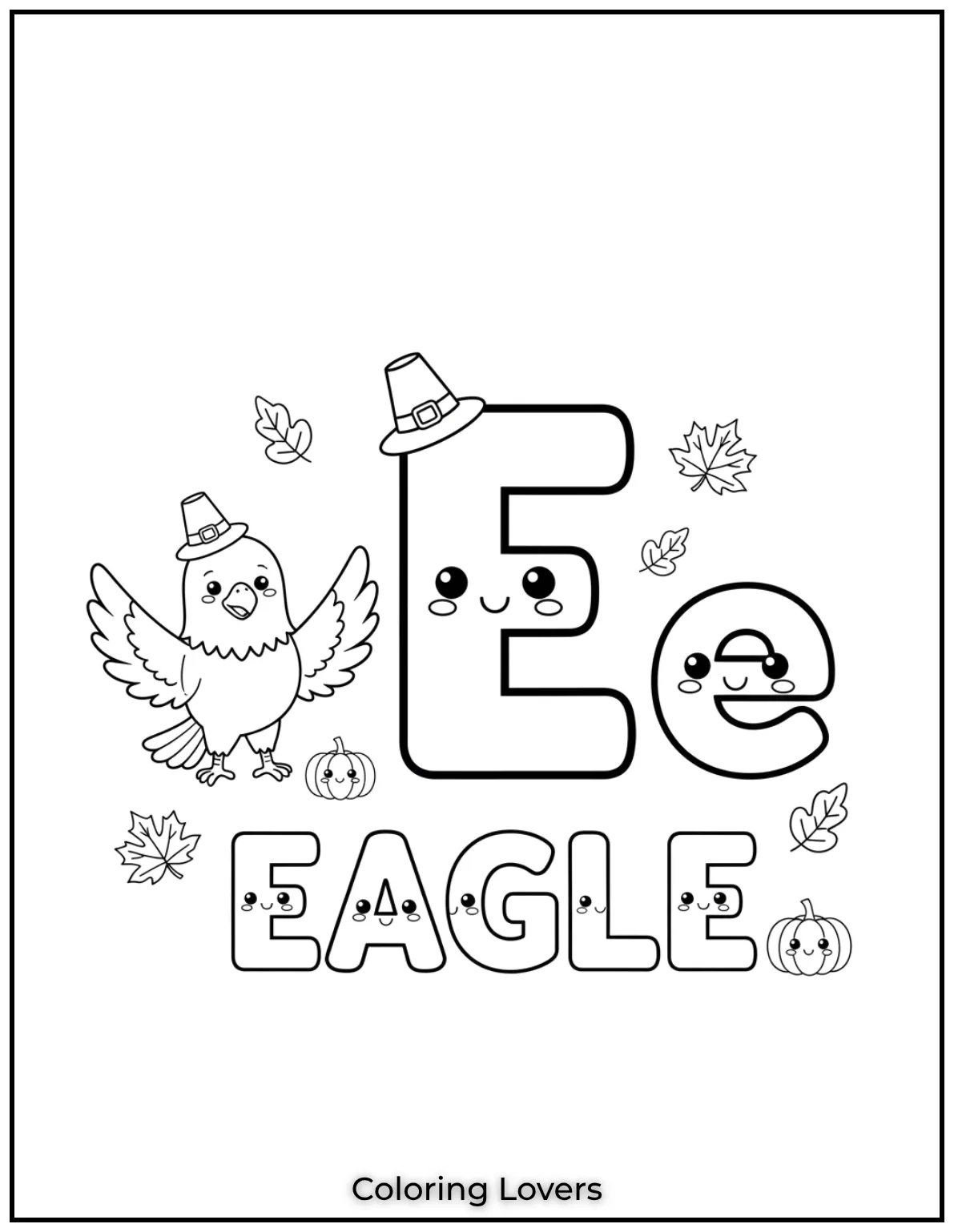 Letter E eagle coloring page for preschoolers