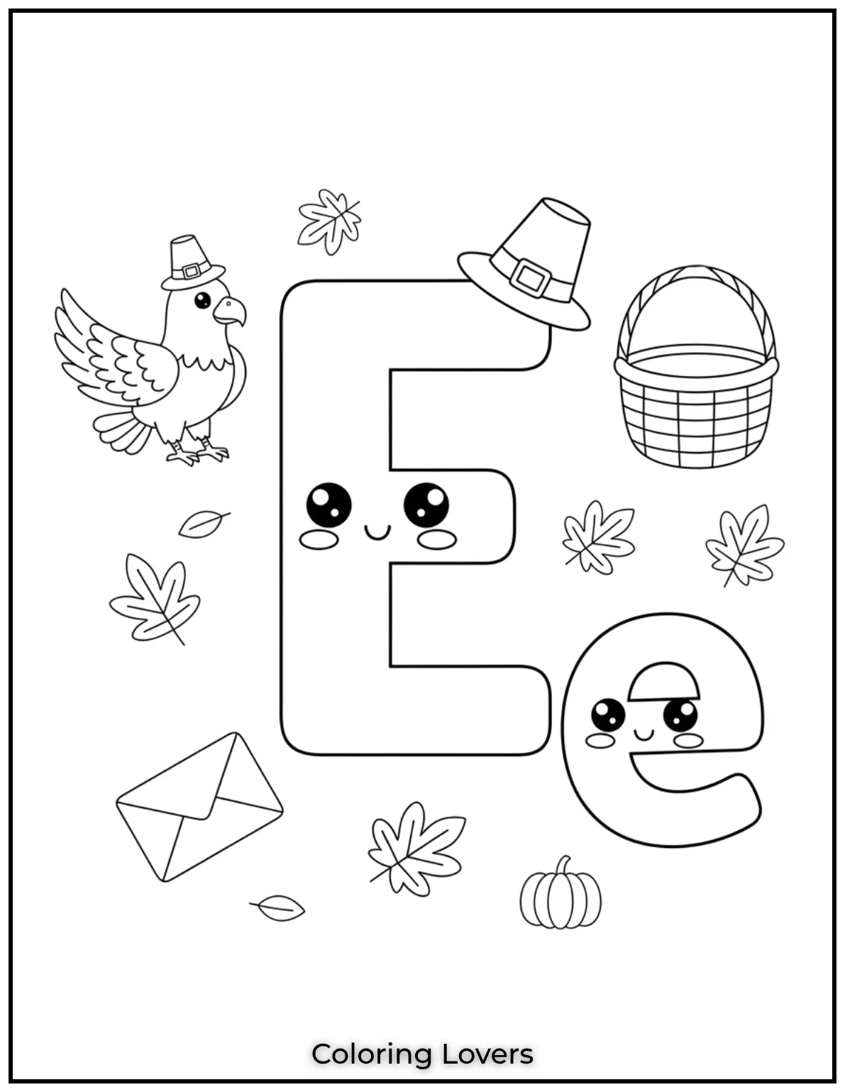 Letter E uppercase and lowercase coloring page