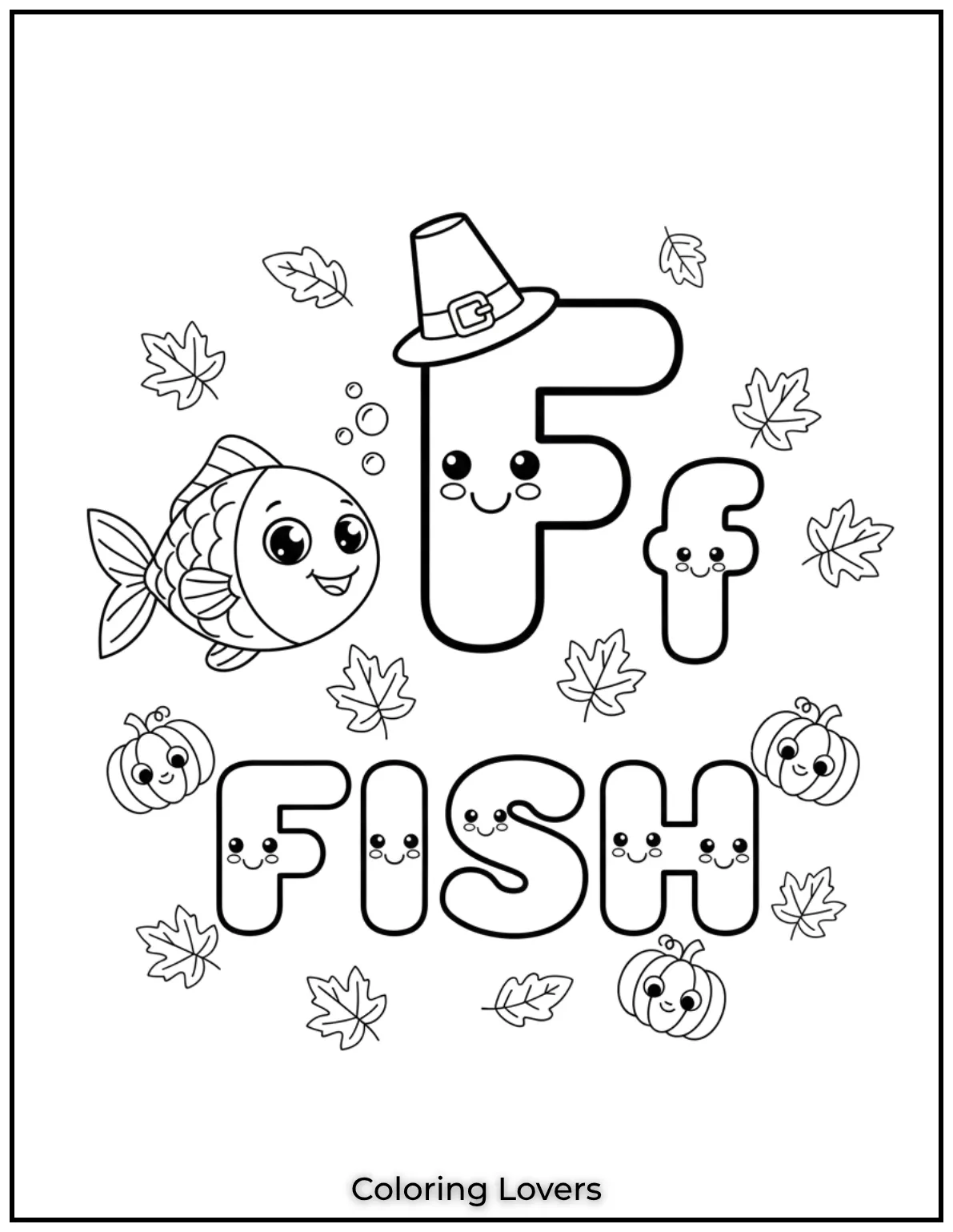 Letter F fish coloring page