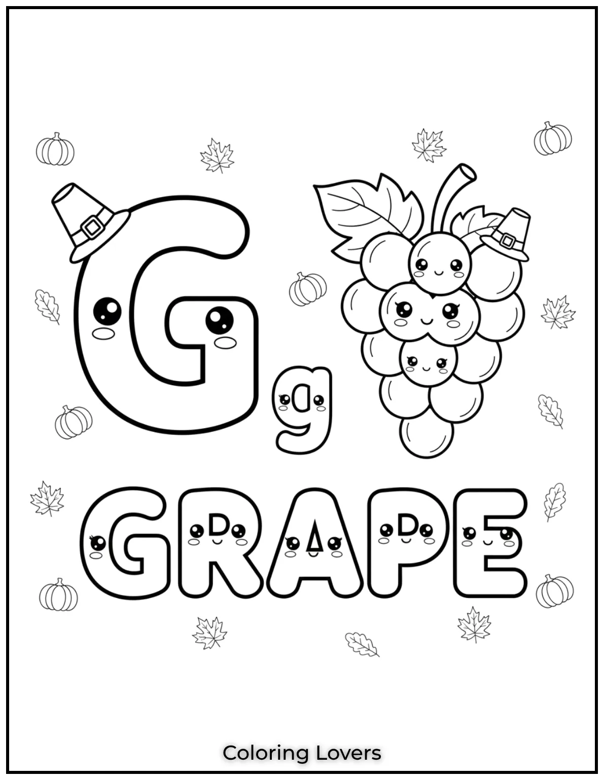 Letter G grape coloring page for preschoolers
