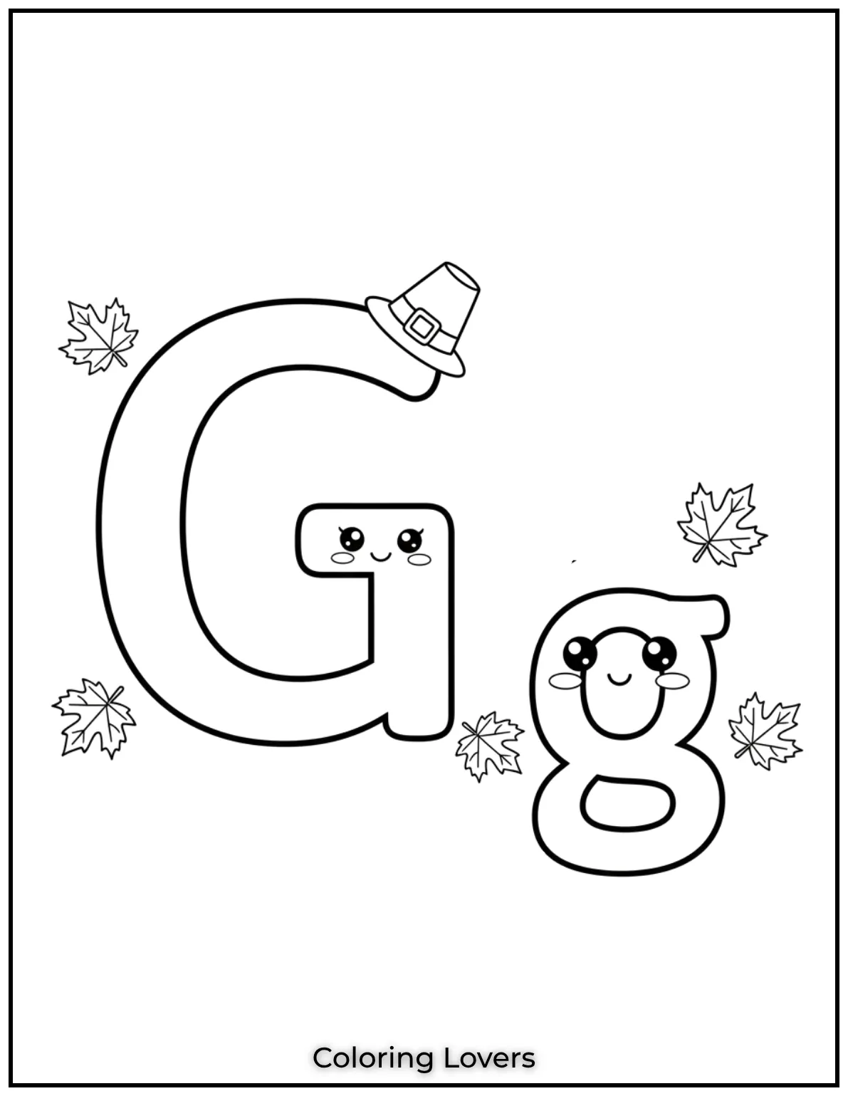 Letter G uppercase and lowercase coloring page