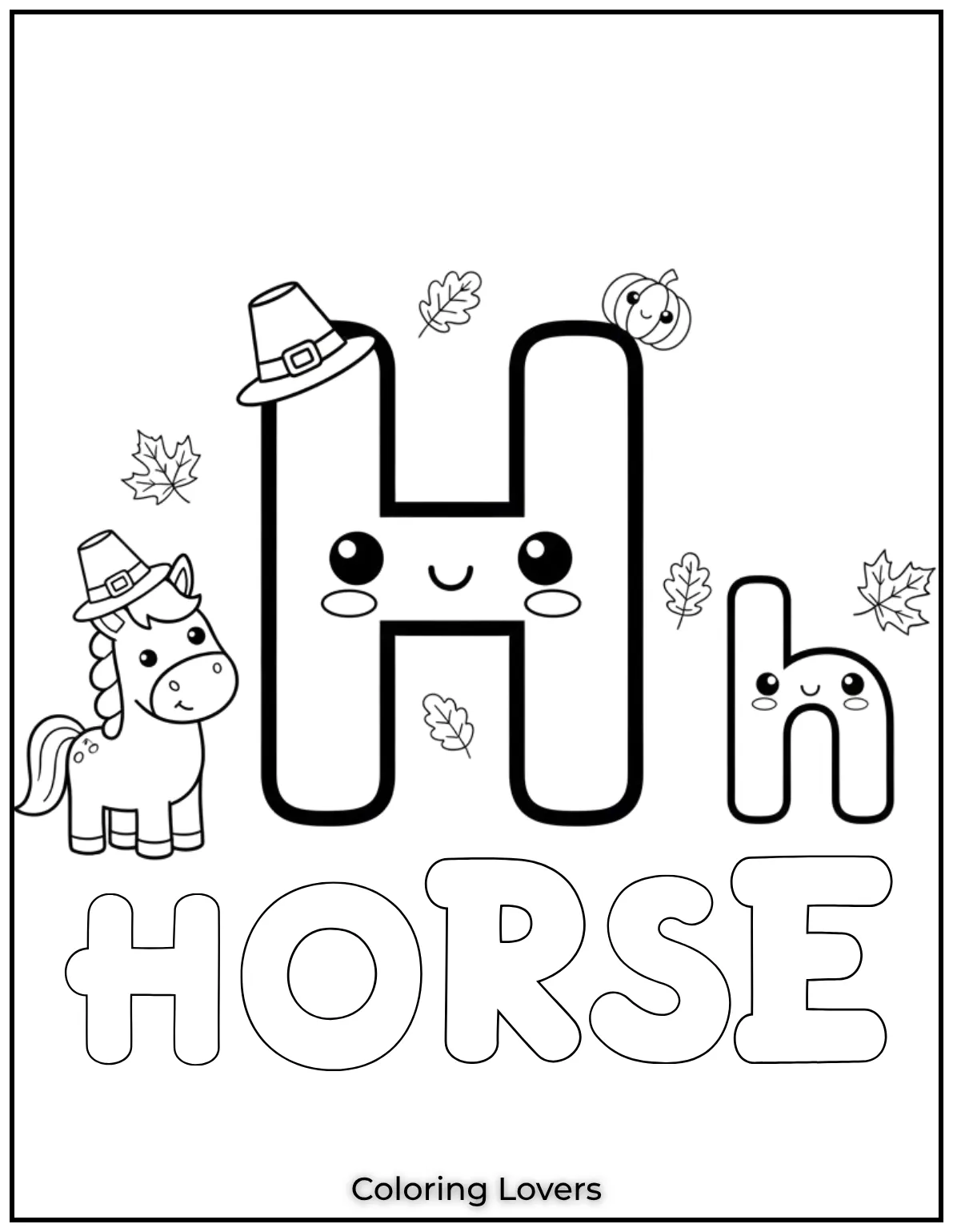 Letter H horse coloring page