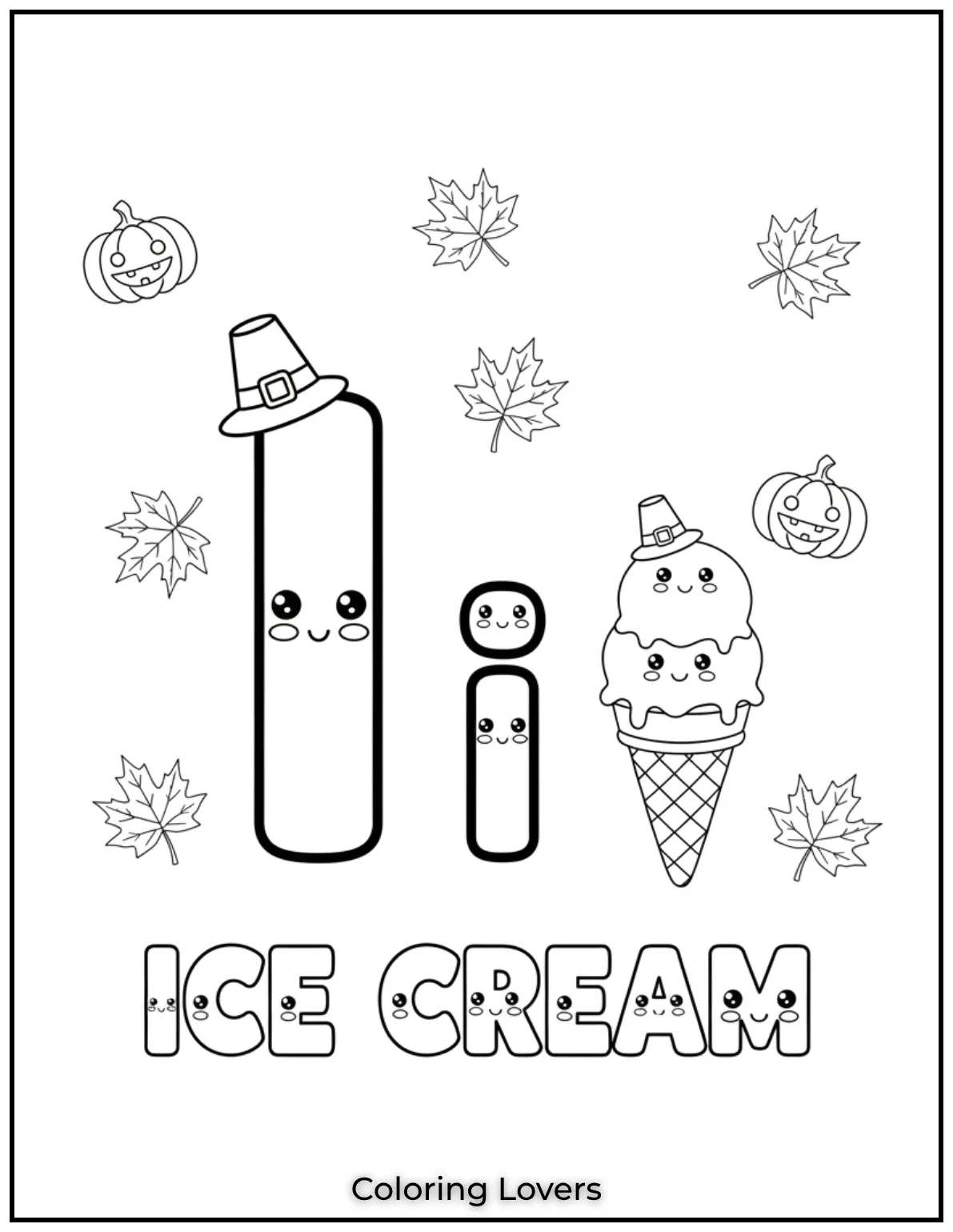 Letter I ice cream coloring page for preschoolers