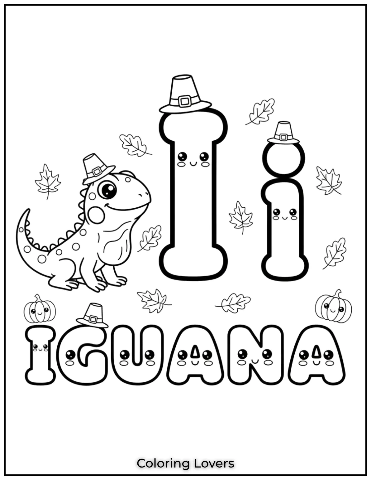 Letter I iguana coloring page