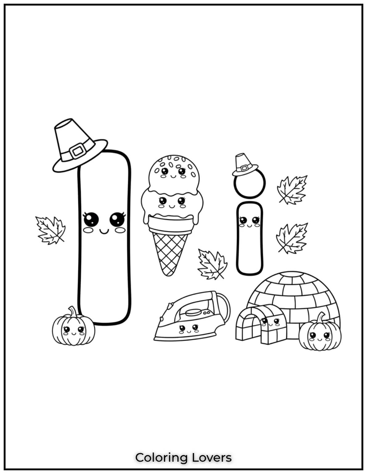 Letter I uppercase and lowercase coloring page