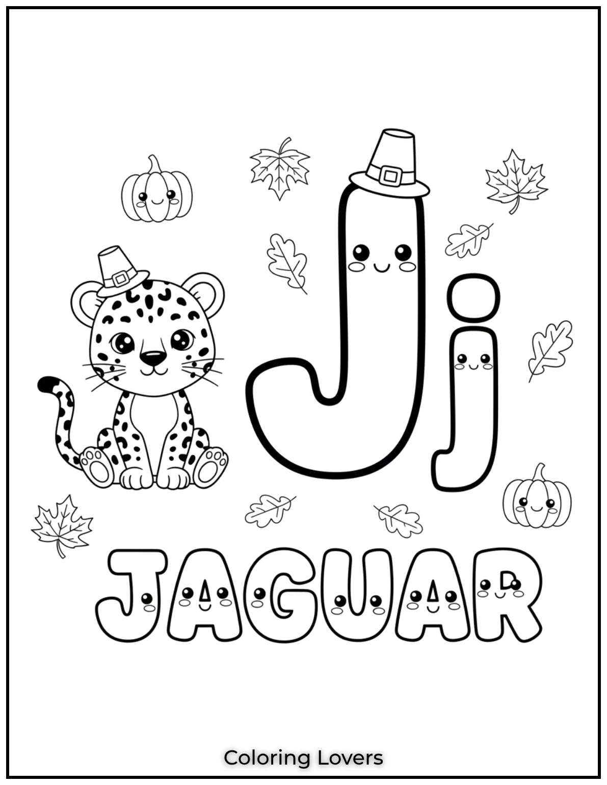 Letter J jaguar coloring page