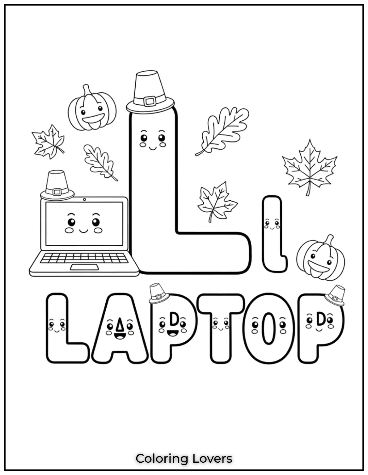 Letter L laptop cream coloring page for preschoolers