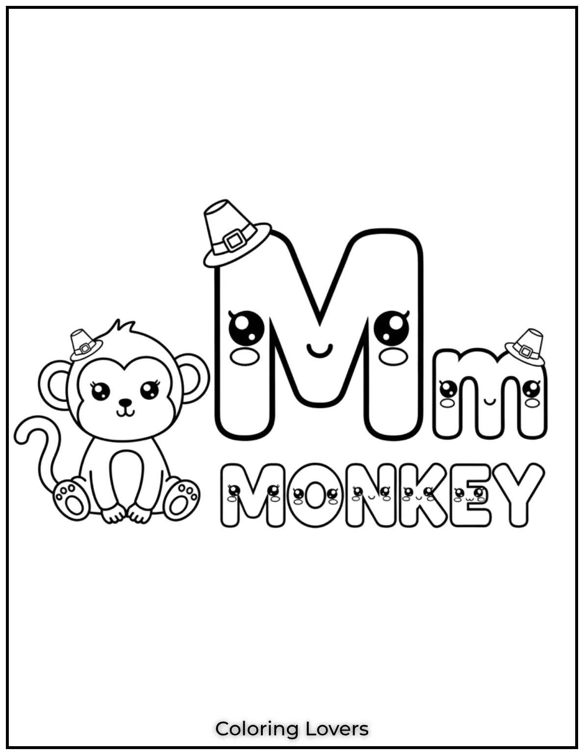 Letter M monkey coloring page