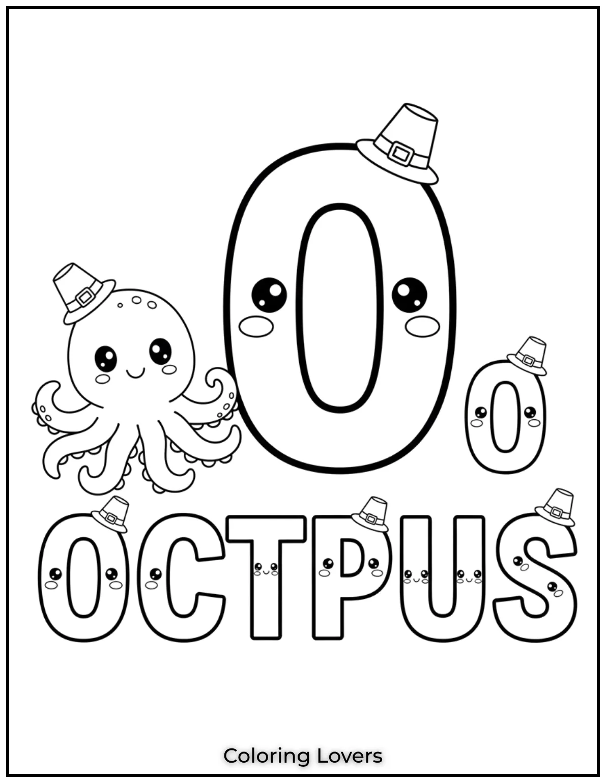 Letter O octopus cream coloring page for preschoolers