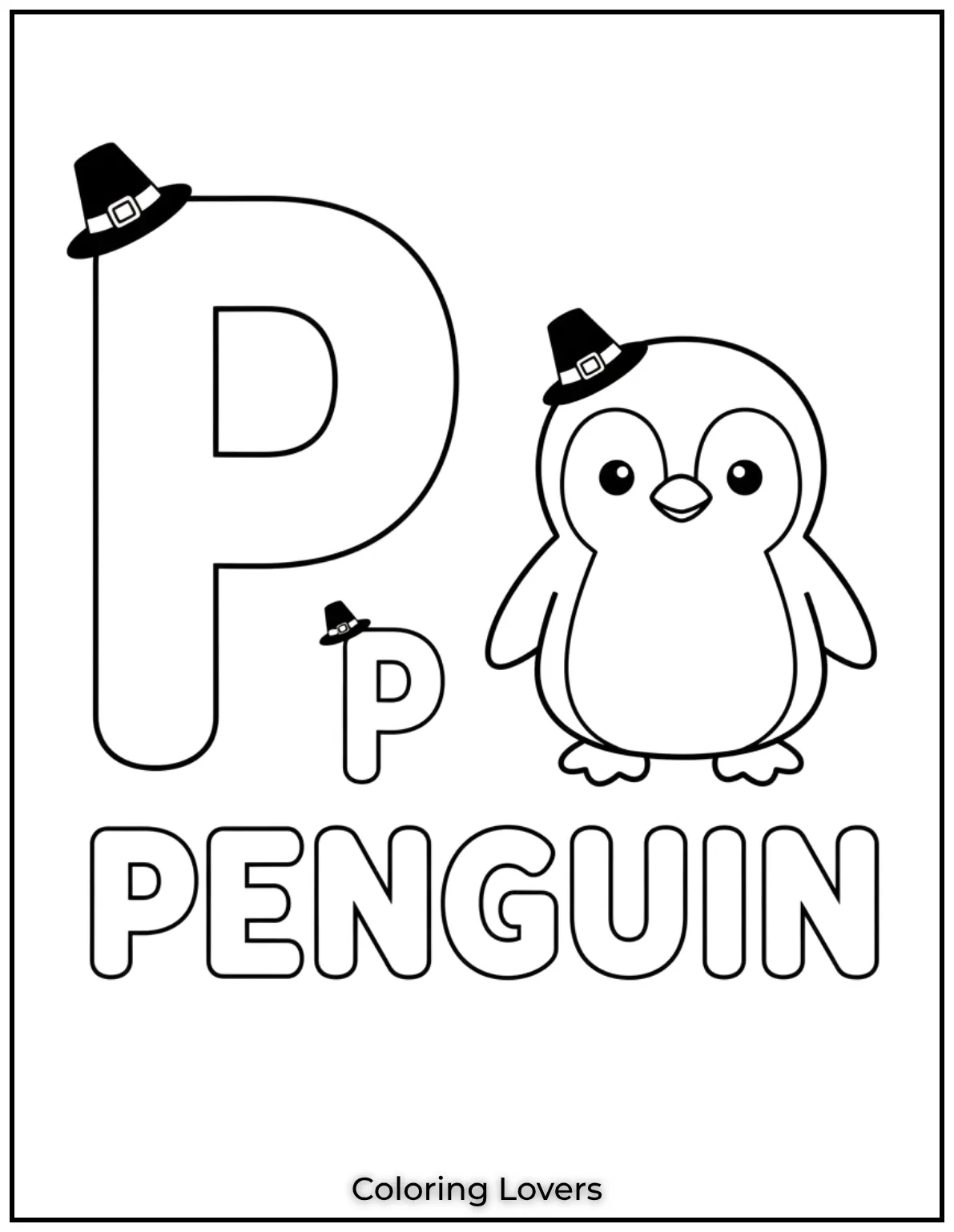 Letter P penguin coloring page