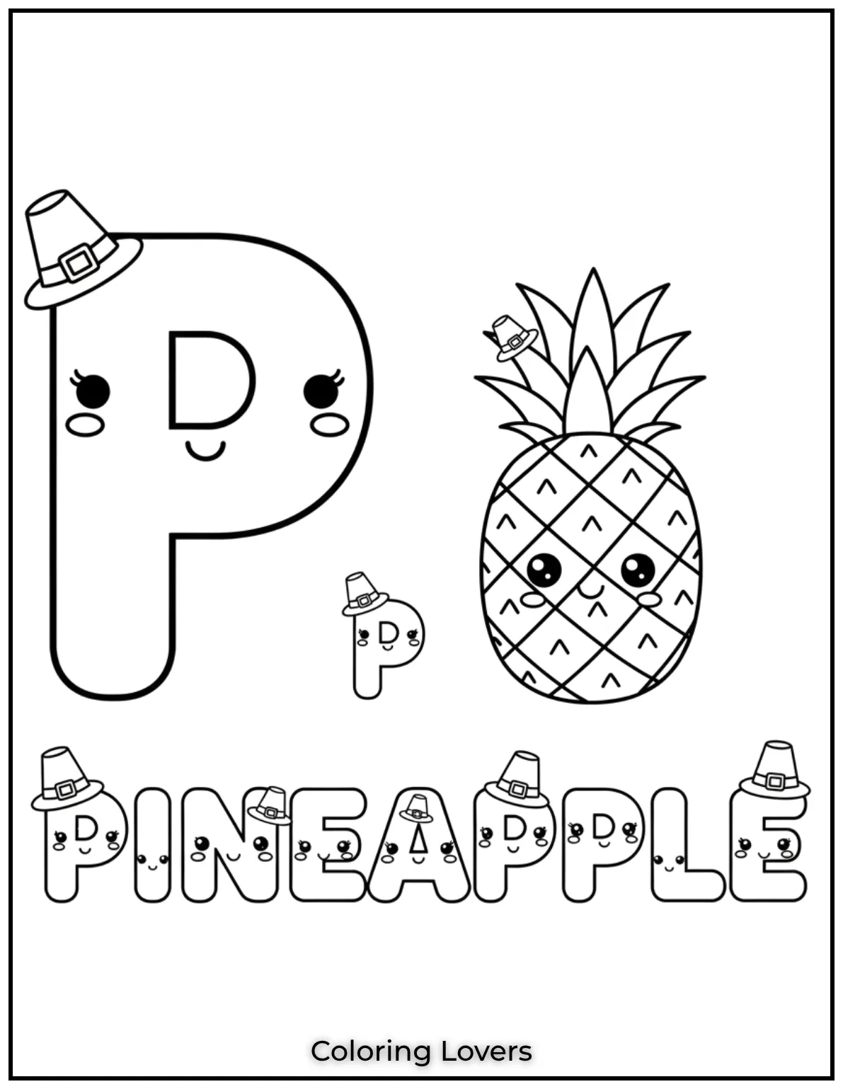 Letter P pineapple coloring page for preschoolers