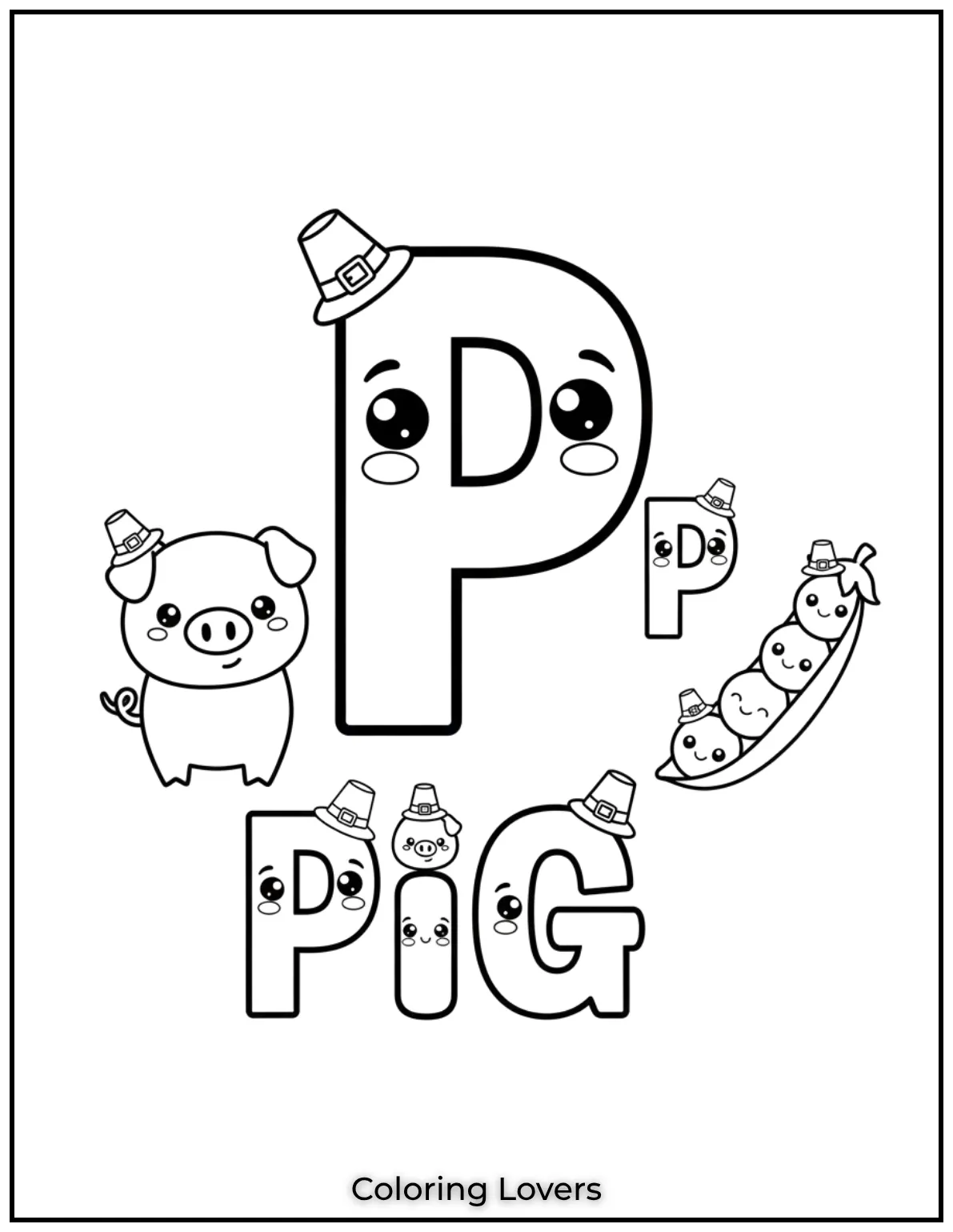 Letter P uppercase and lowercase coloring page