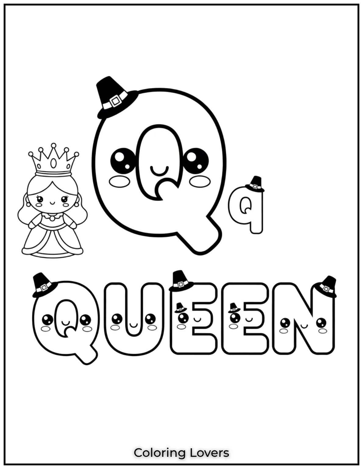 Letter Q queen coloring page