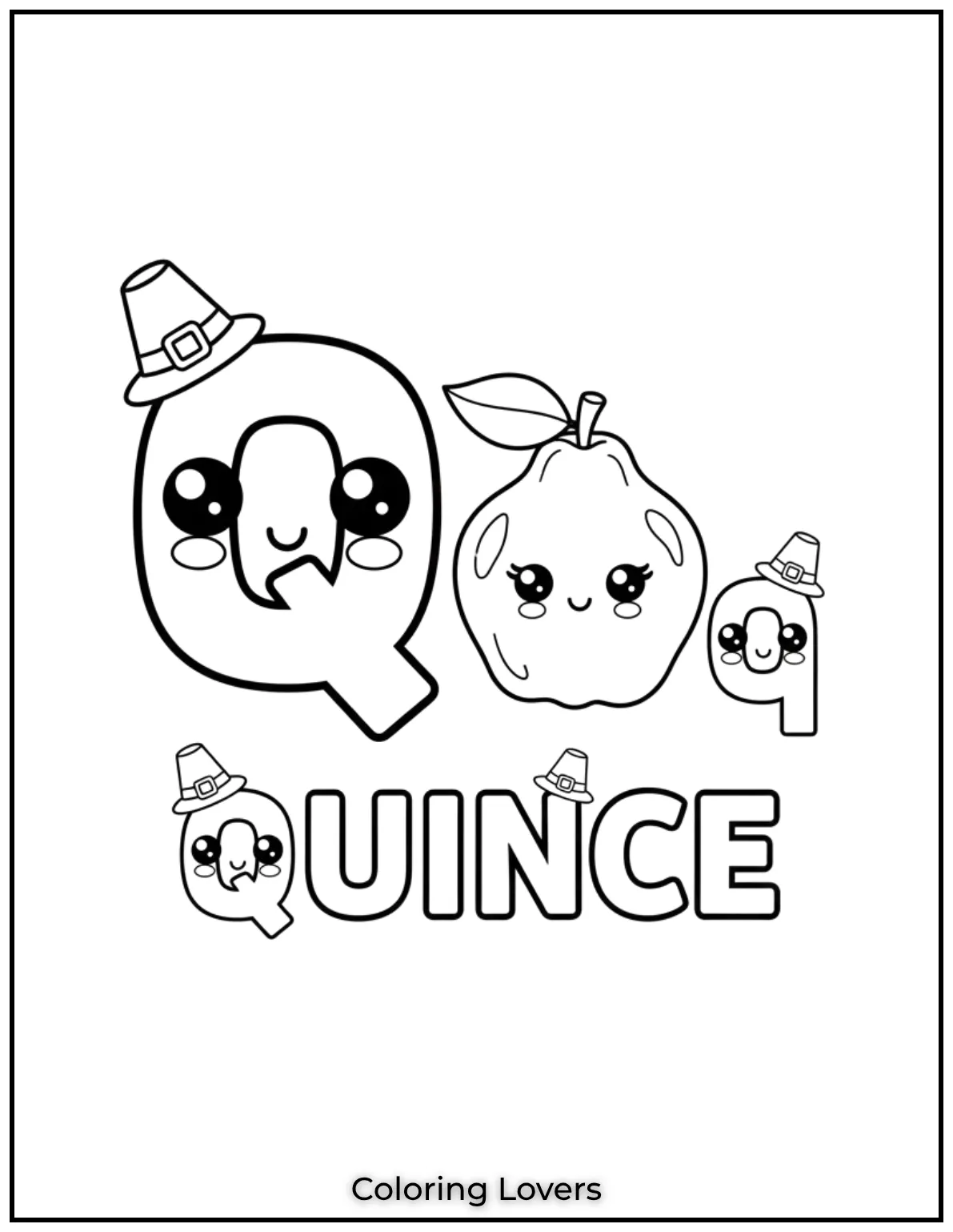 Letter Q quince coloring page for preschoolers