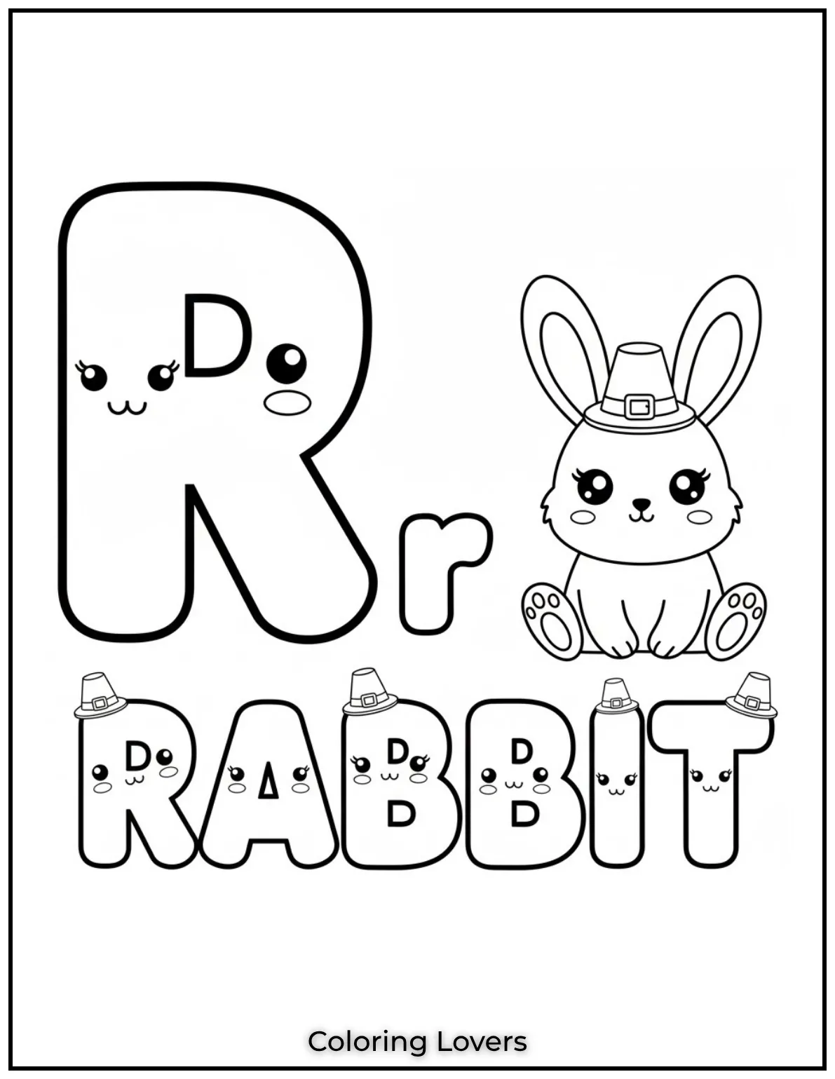 Letter R rabbit coloring page