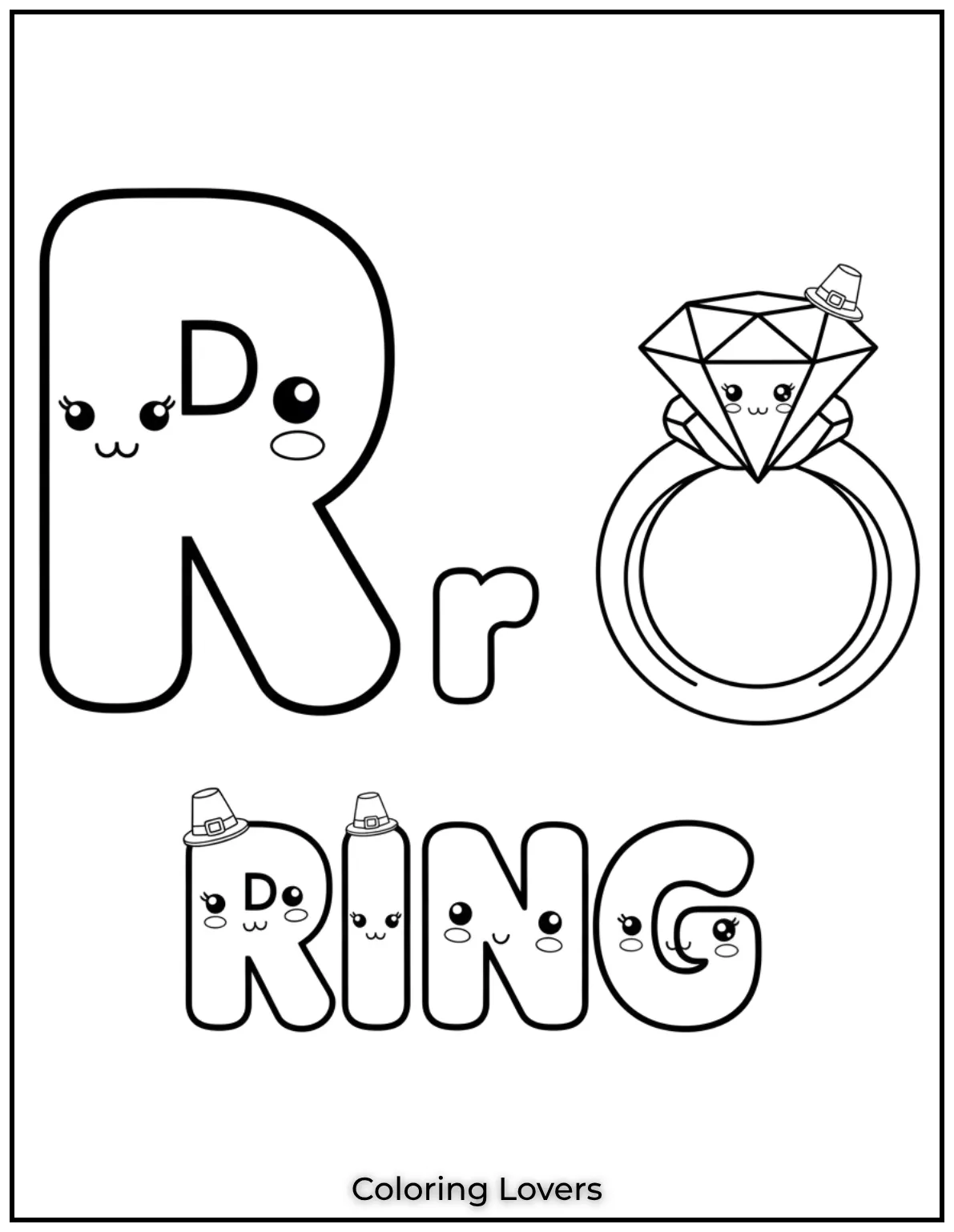 Letter R ring cream coloring page for preschoolers