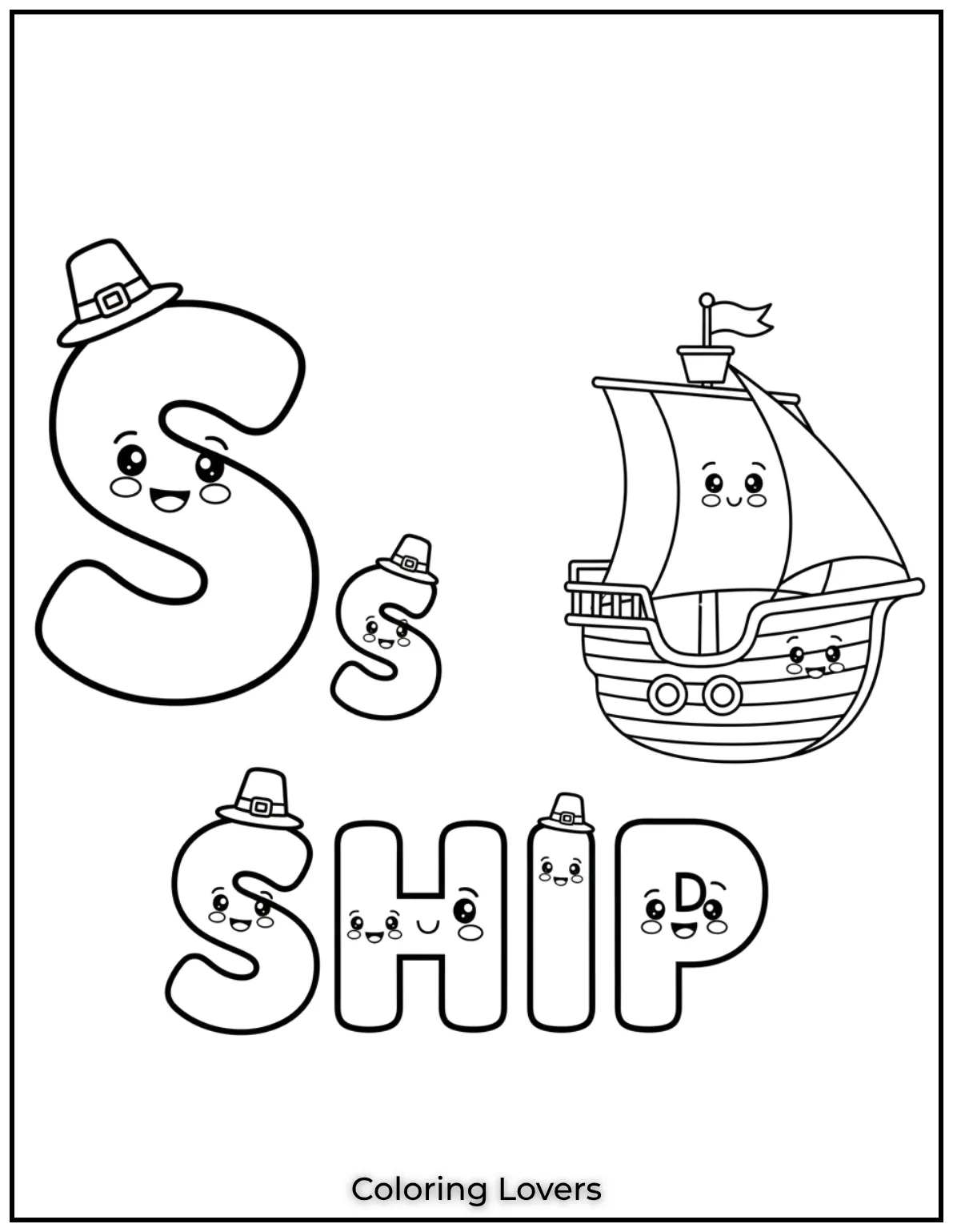Letter S ship coloring page for preschoolers
