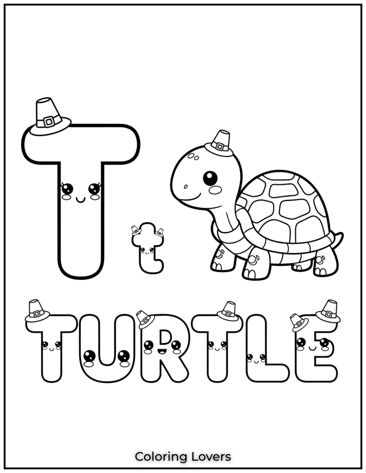 Letter T turtle coloring page