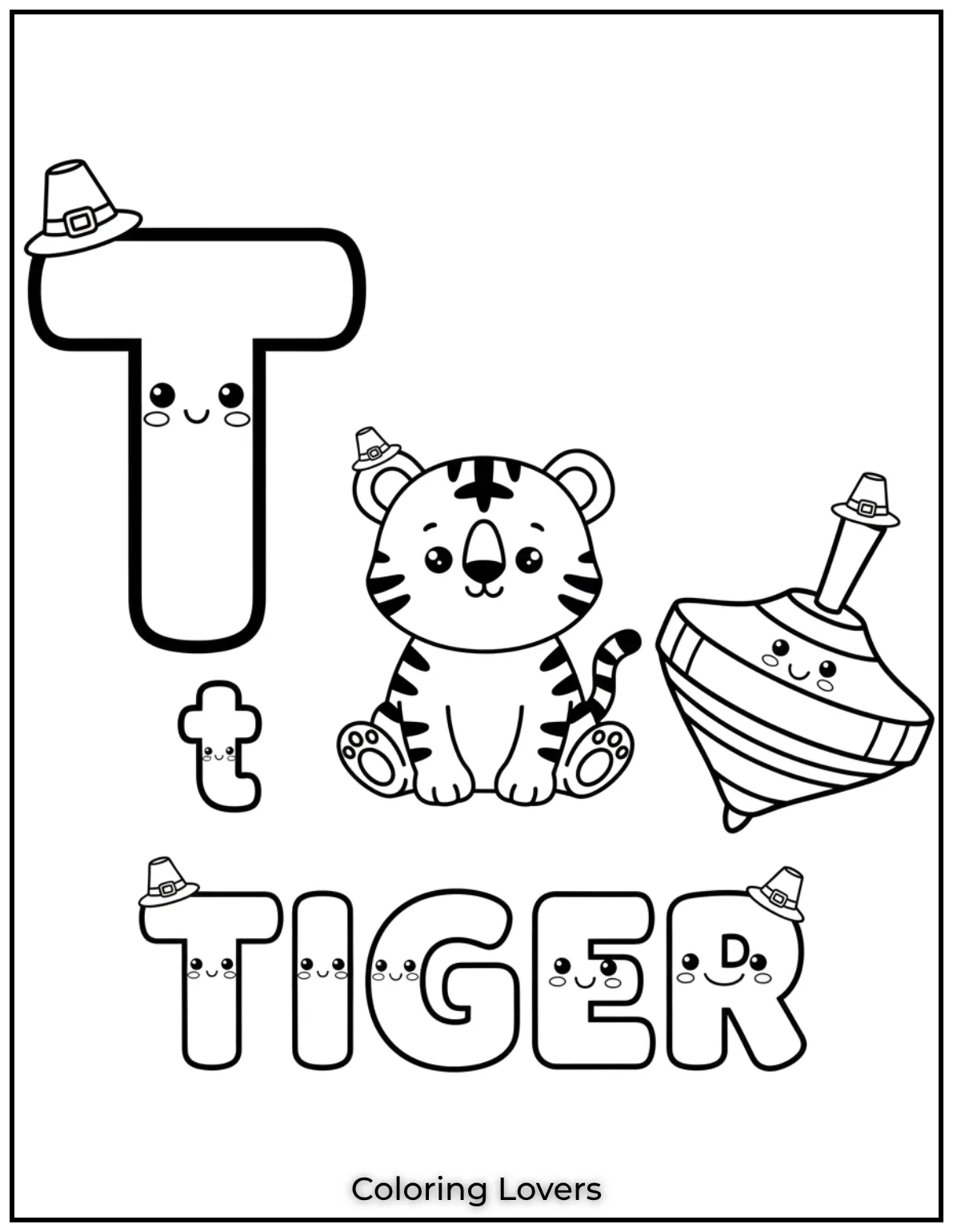 Letter T uppercase and lowercase coloring page