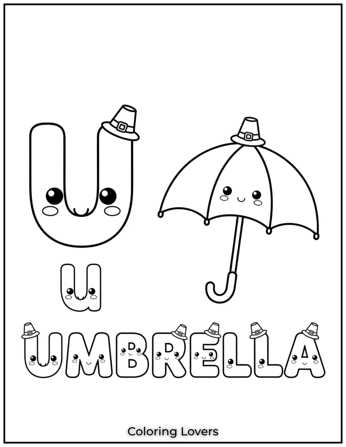 Letter U umbrella coloring page