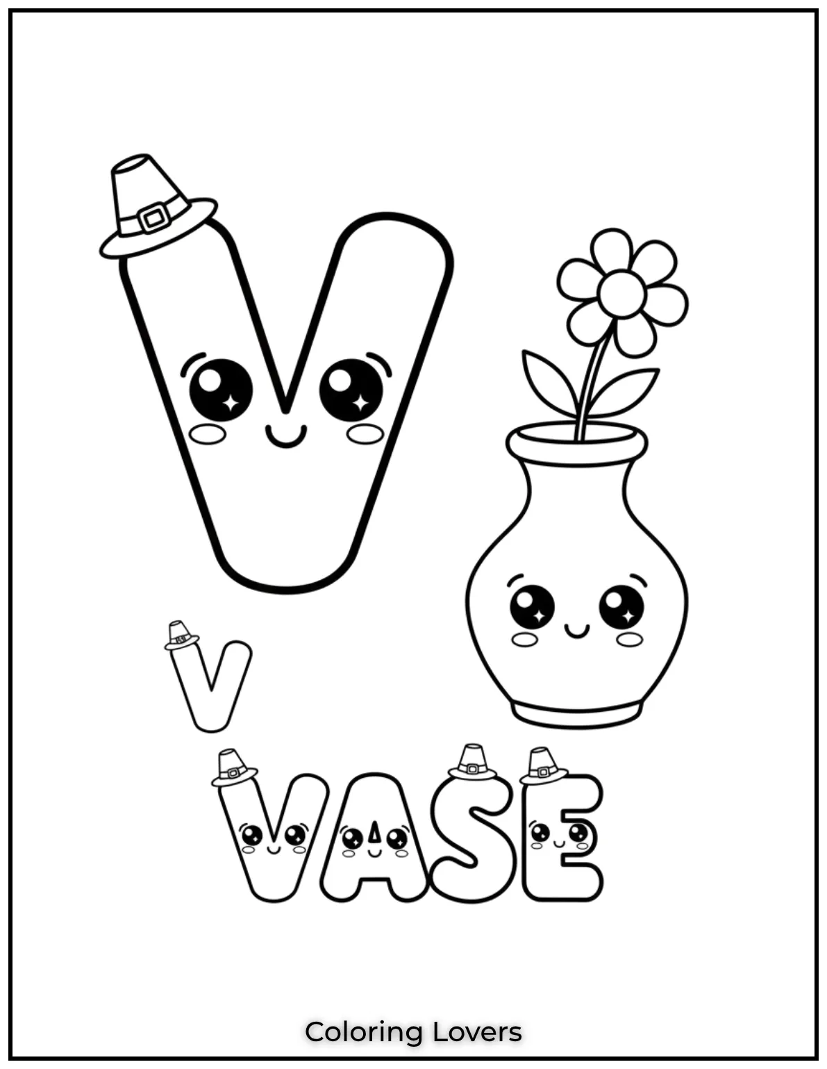Letter V vase coloring page