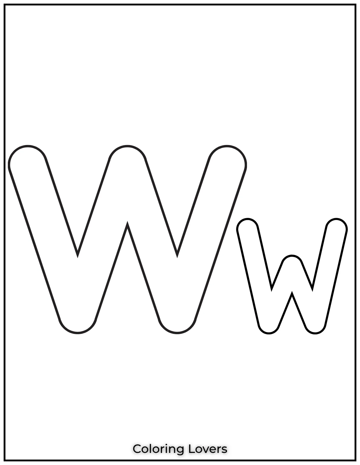 Letter W uppercase and lowercase coloring page