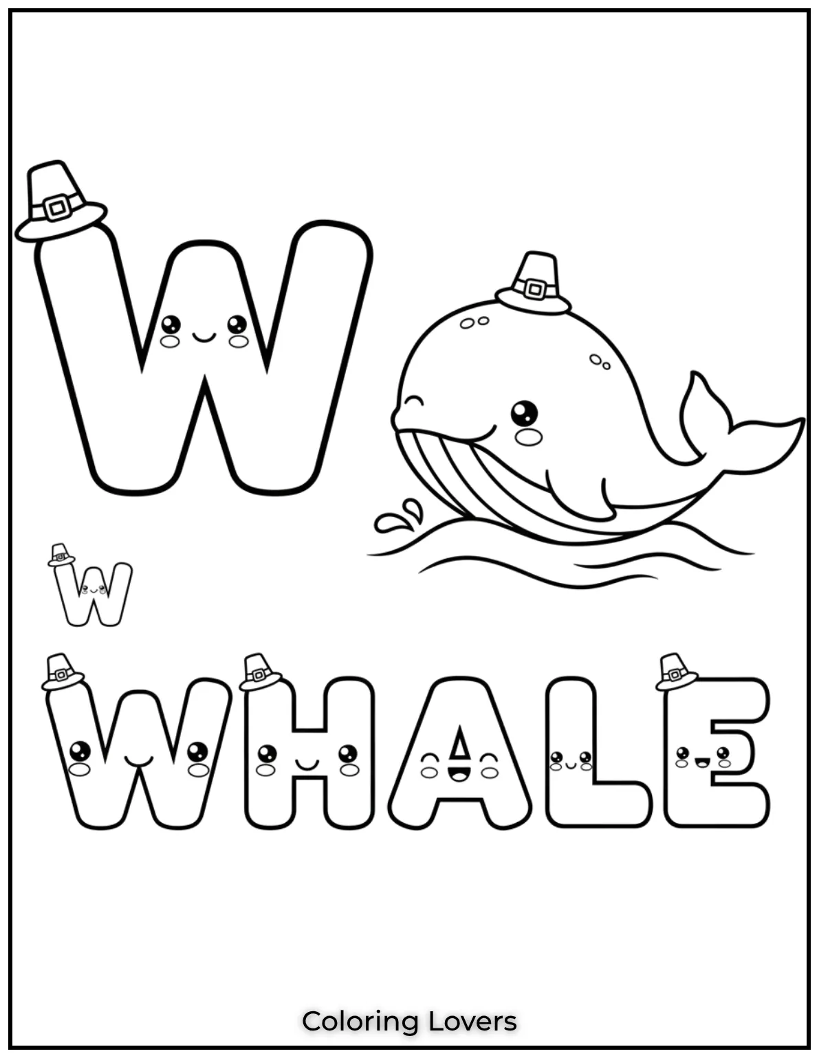 Letter W whale coloring page