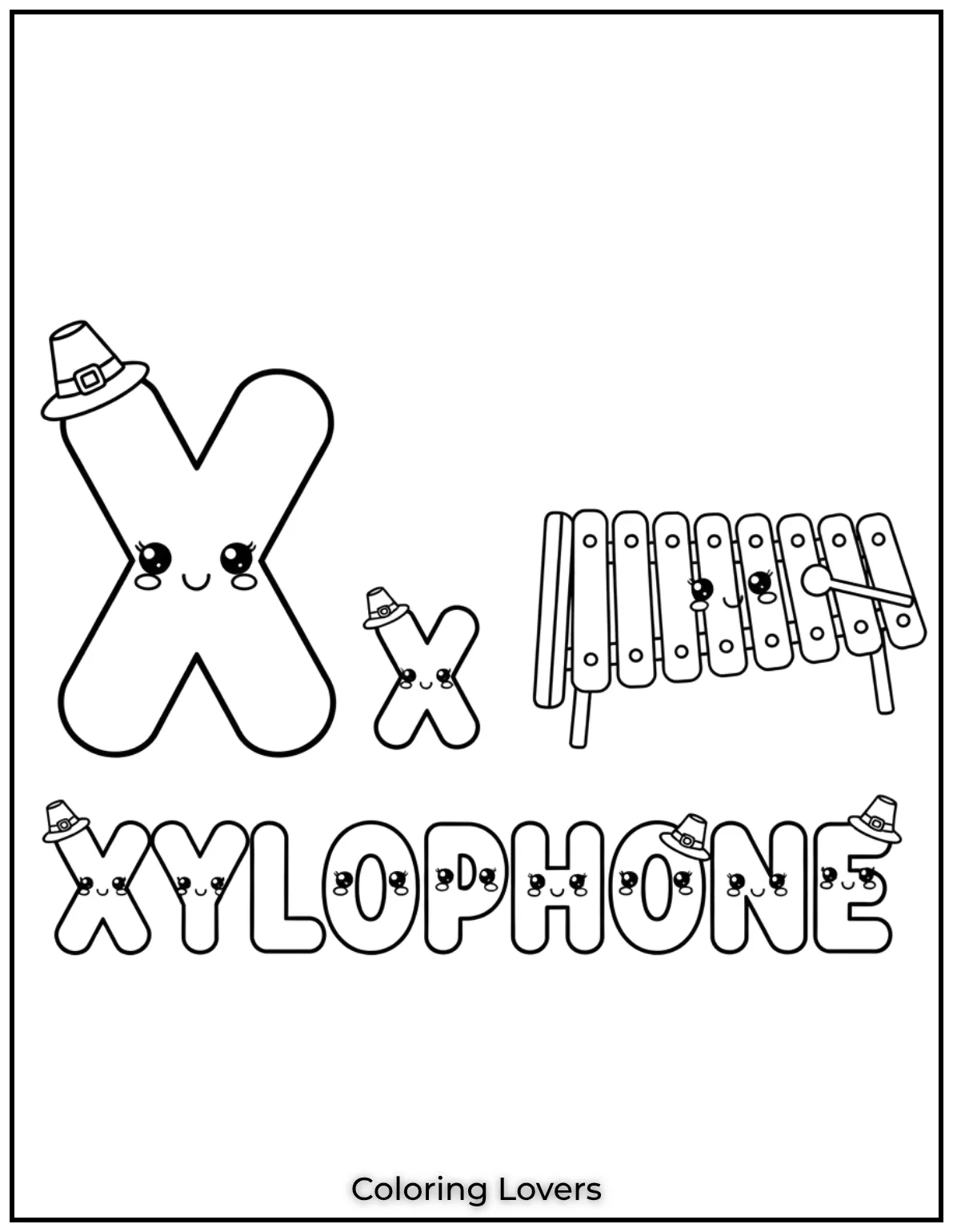 Letter X xylophone cream coloring page for preschoolers