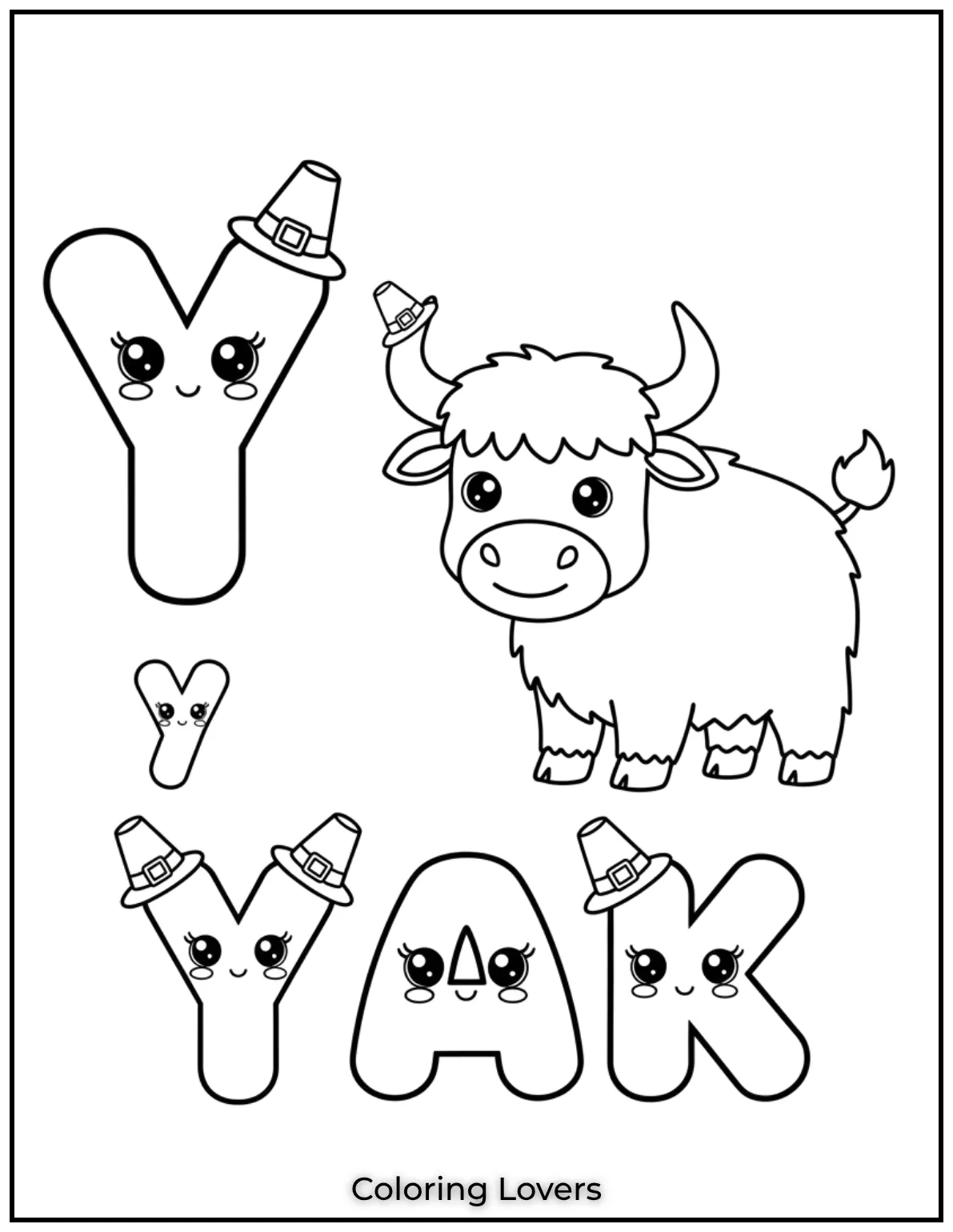 Letter Y yak coloring page
