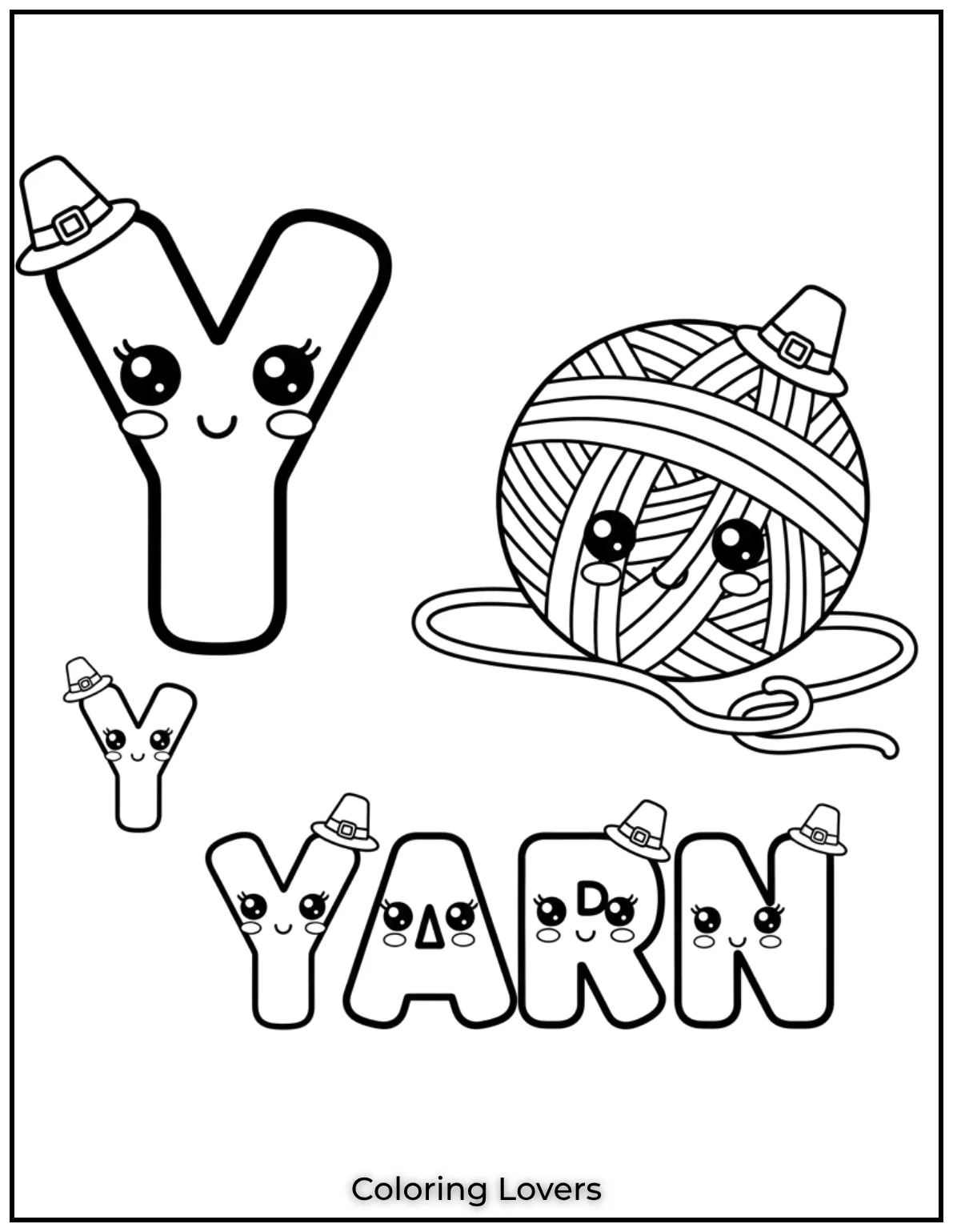 Letter Y yarn coloring page for preschoolers
