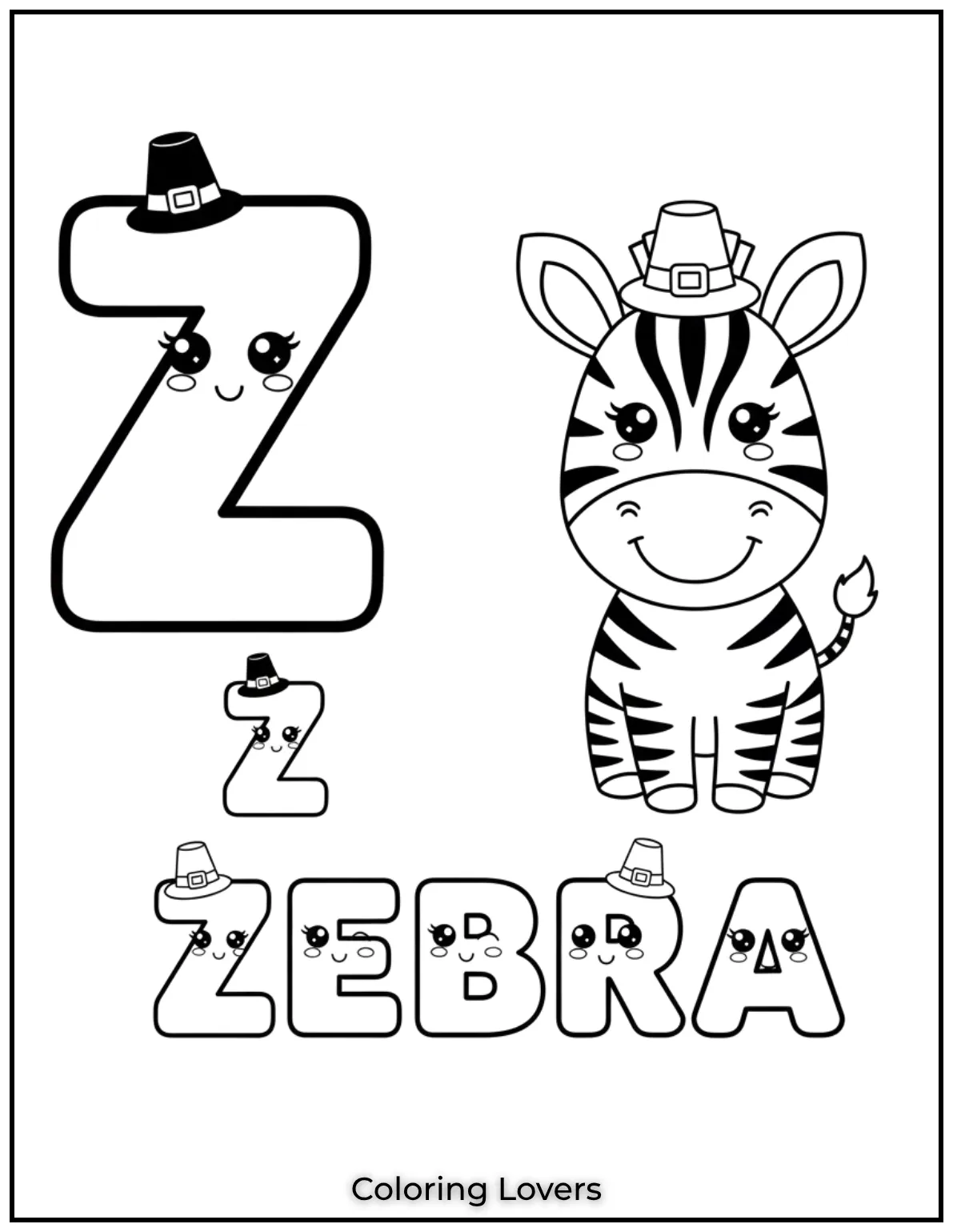 Letter Z zebra coloring page