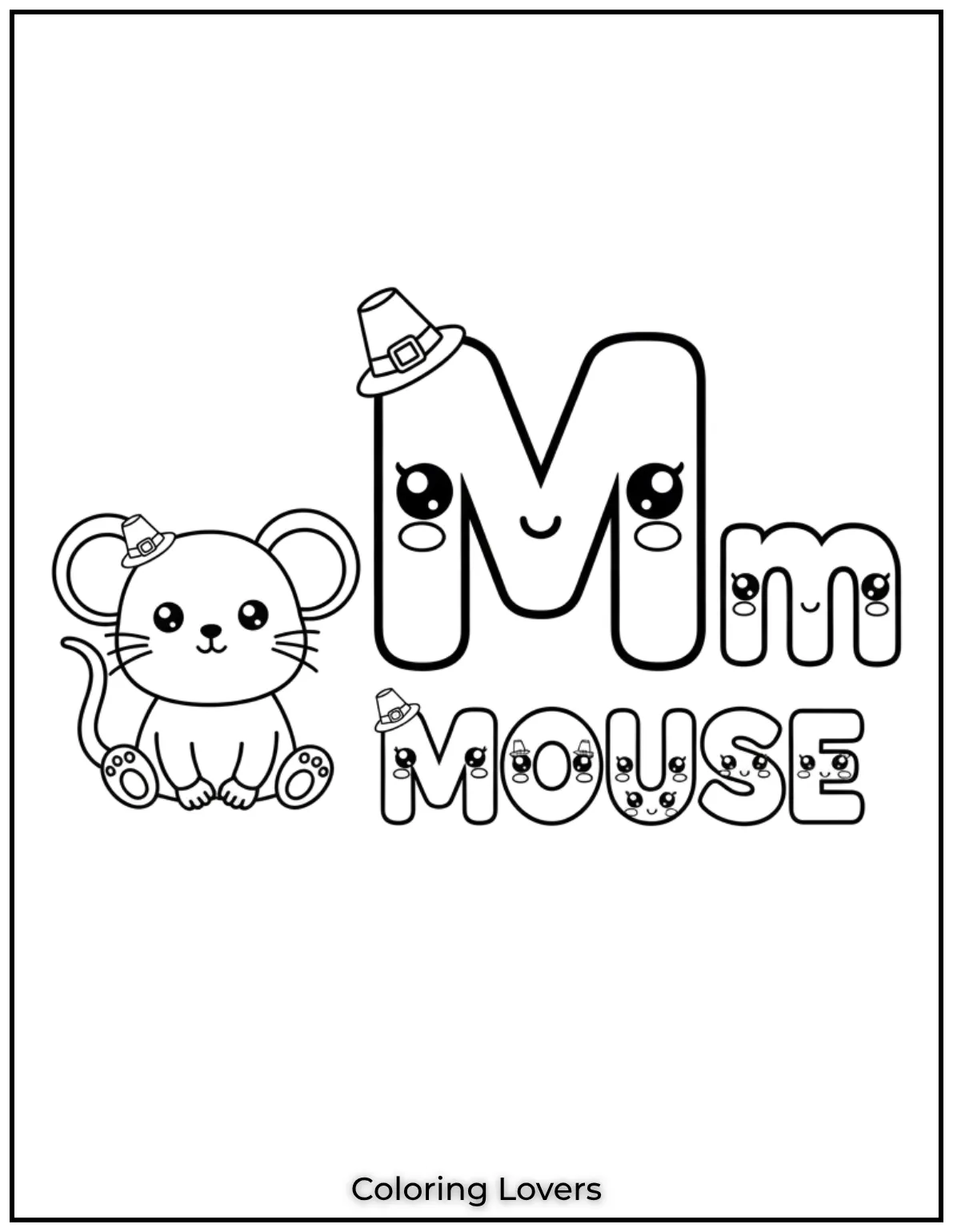 Letter m mouse coloring page for preschoolers
