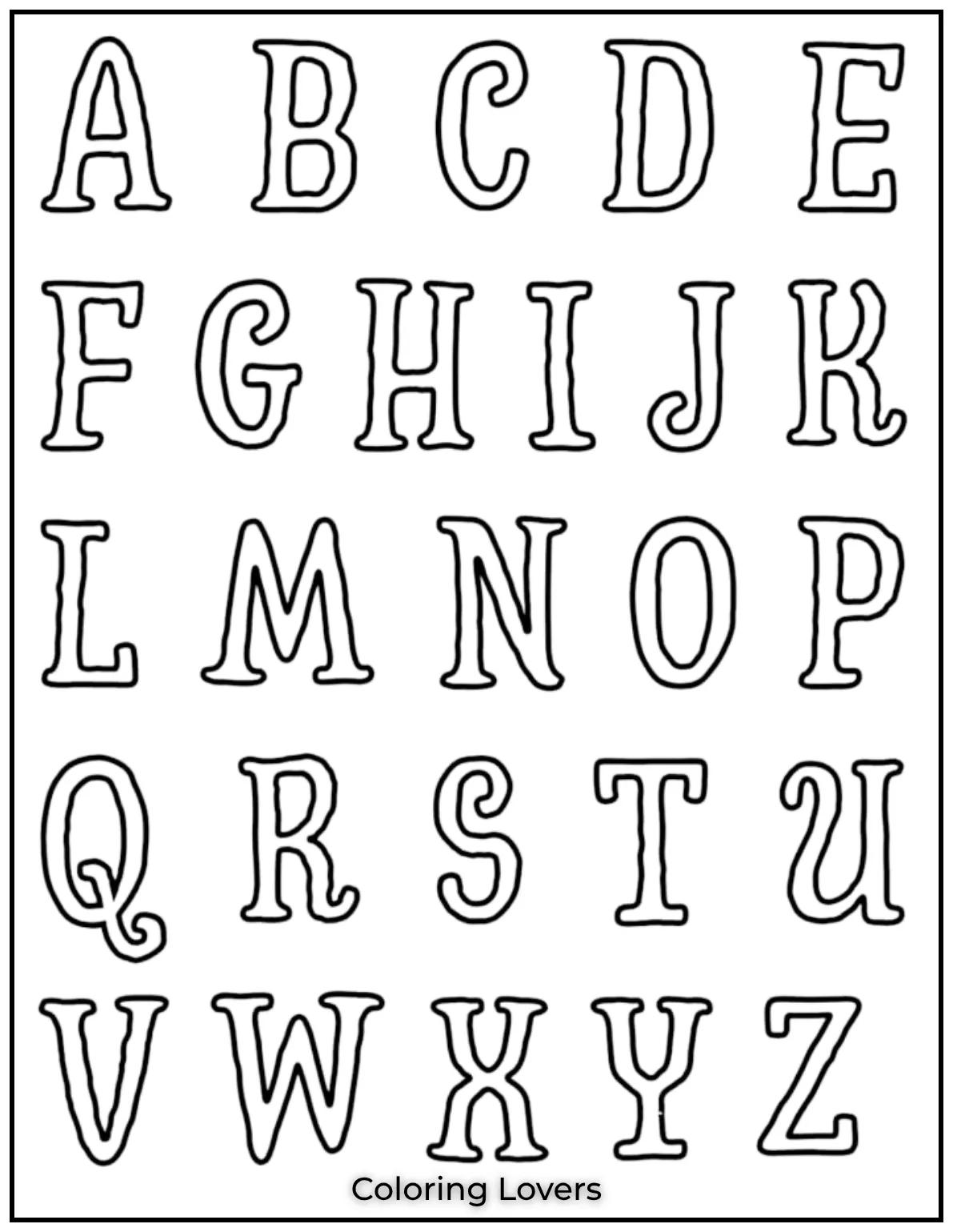 These uppercase letters have a playful wavy style that kids will enjoy coloring and tracing
