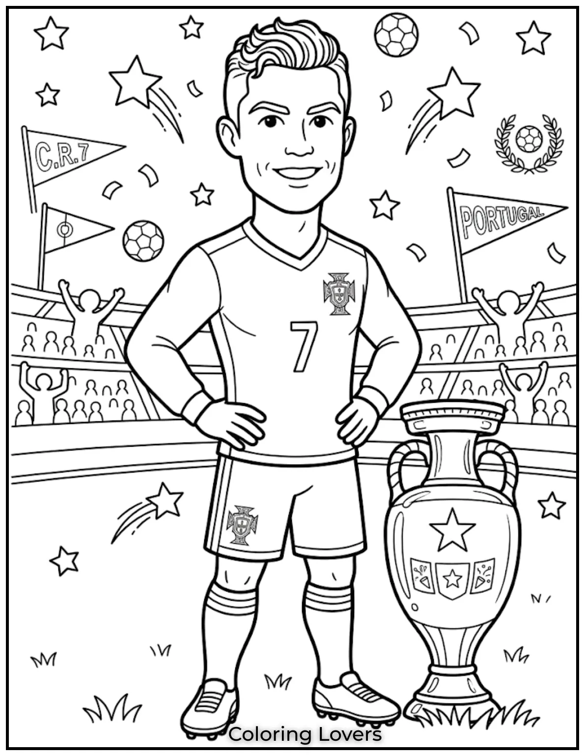 Ronaldo Coloring Pages 13 Cristiano Ronaldo With Soccer Trophy