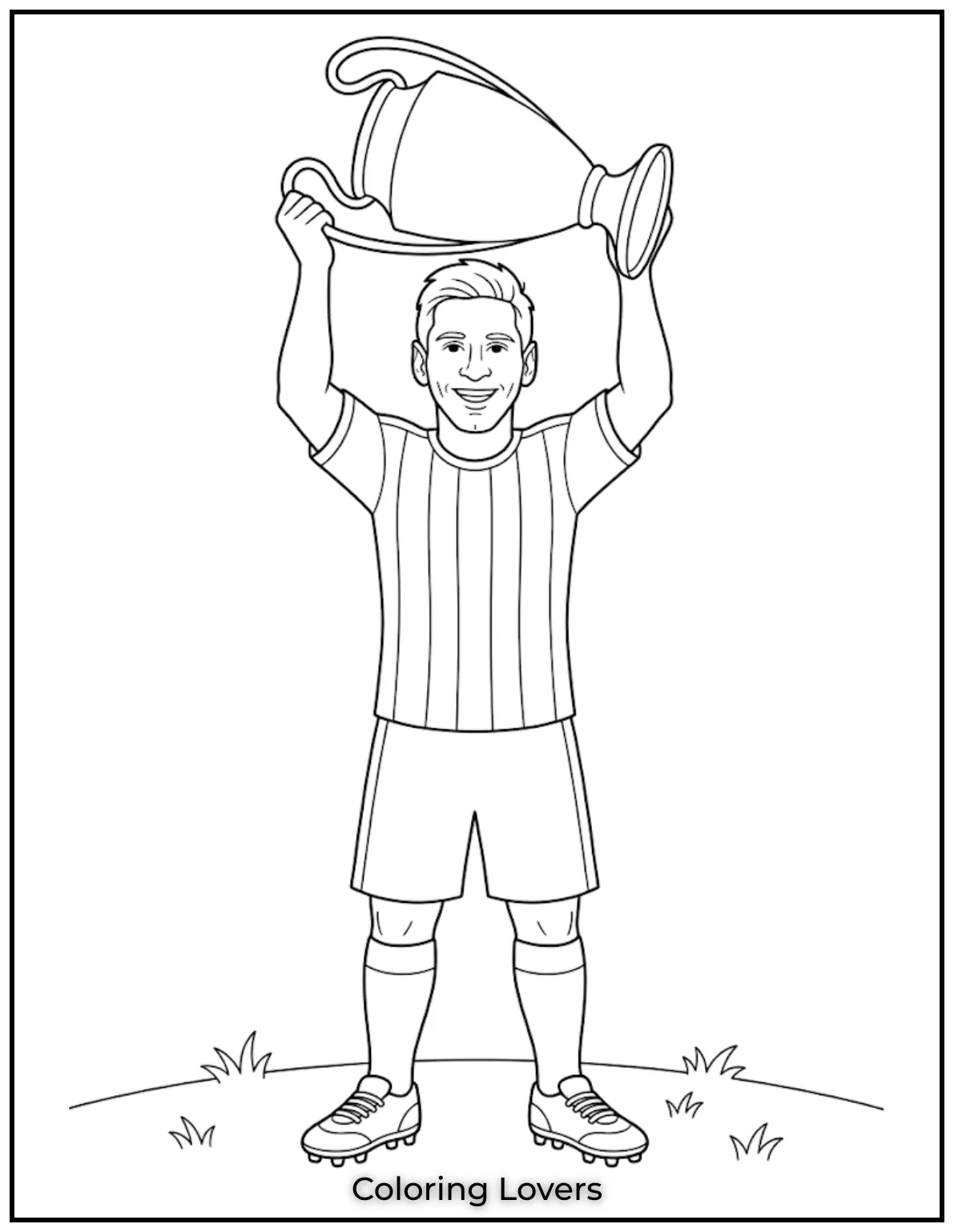 Soccer Coloring Pages 27 Messi Holding The Trophy Proudly